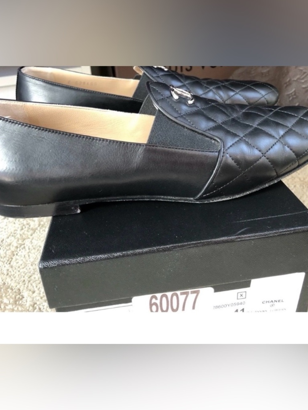CHANEL Black Quilted Leather CC Logo Loafers - Picture 5 of 11